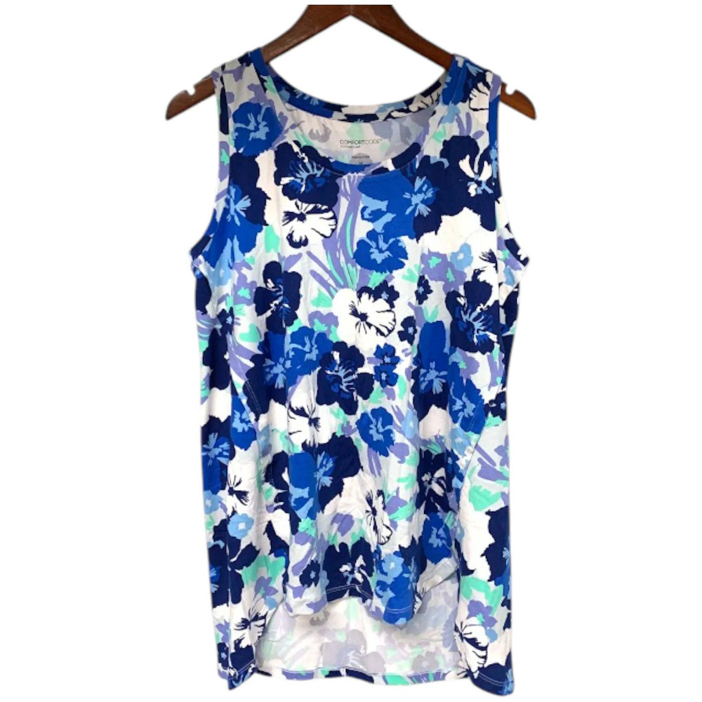 Comfort Code Women's Stretch Jersey Top Blue Multi Floral - Regular